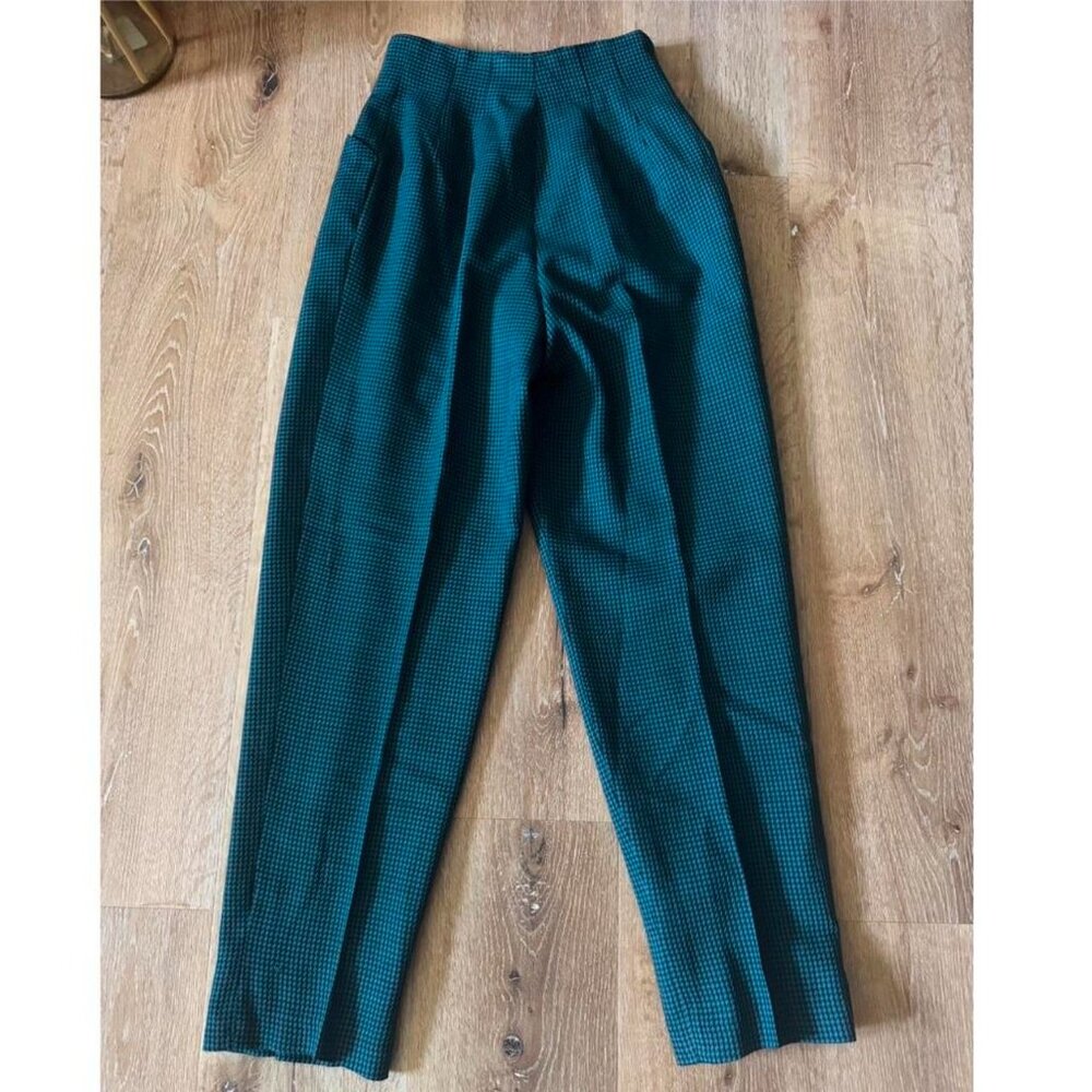 Vintage Houndstooth checkered 100% Wool High Waisted Straight Leg Trousers Sz 4 - Picture 3 of 4